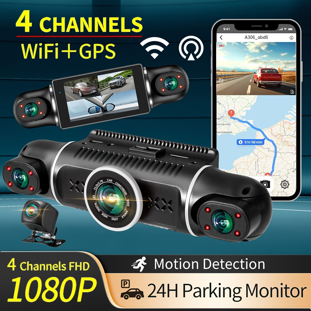 Wireless 4-Channel GPS Dash Cam with 24-Hour Parking Mode and 360° Recording