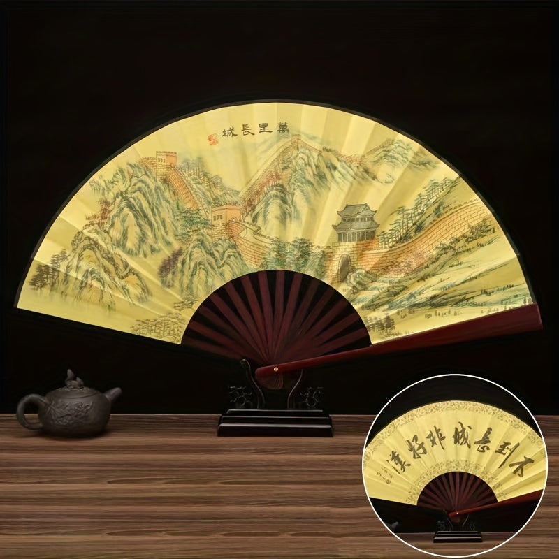 Large Wooden Handheld Fan with Elegant Asian Design for Home Decor and Cooling