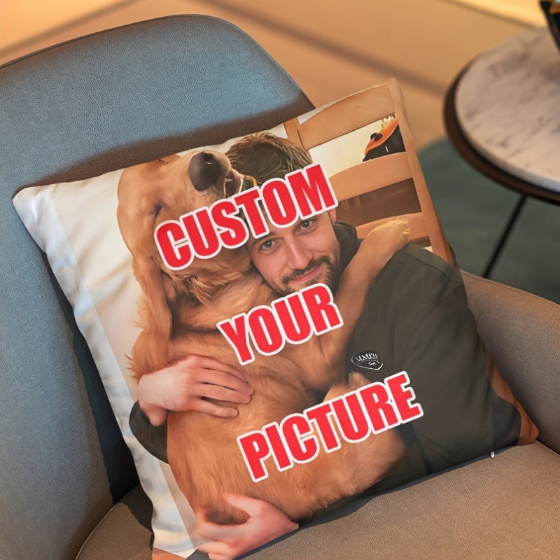 Personalized Pet Photo Plush Pillow Cover 44.96x44.96cm Modern Dog Cat Portrait Polyester