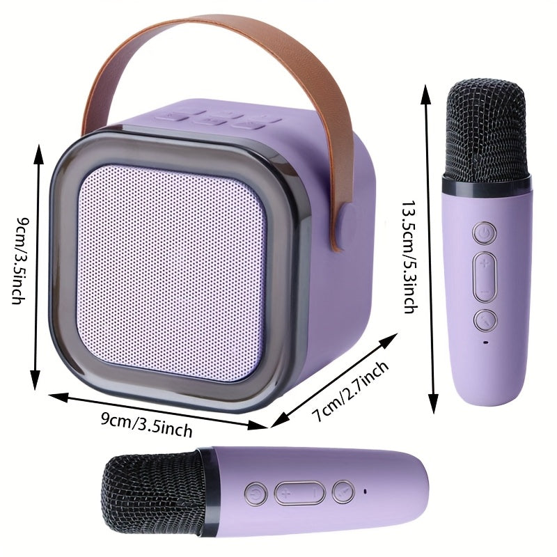 Portable Wireless Karaoke Machine with 2 Microphones RGB Lighting USB TF Support in Purple Black