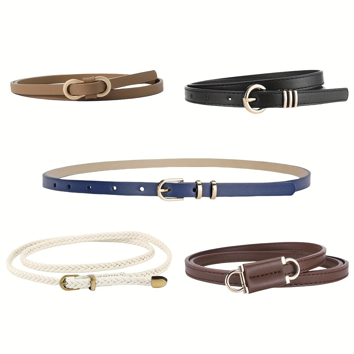 Women's Slim Waist Belts 5-Piece Set for Dresses and Jeans Spring Summer