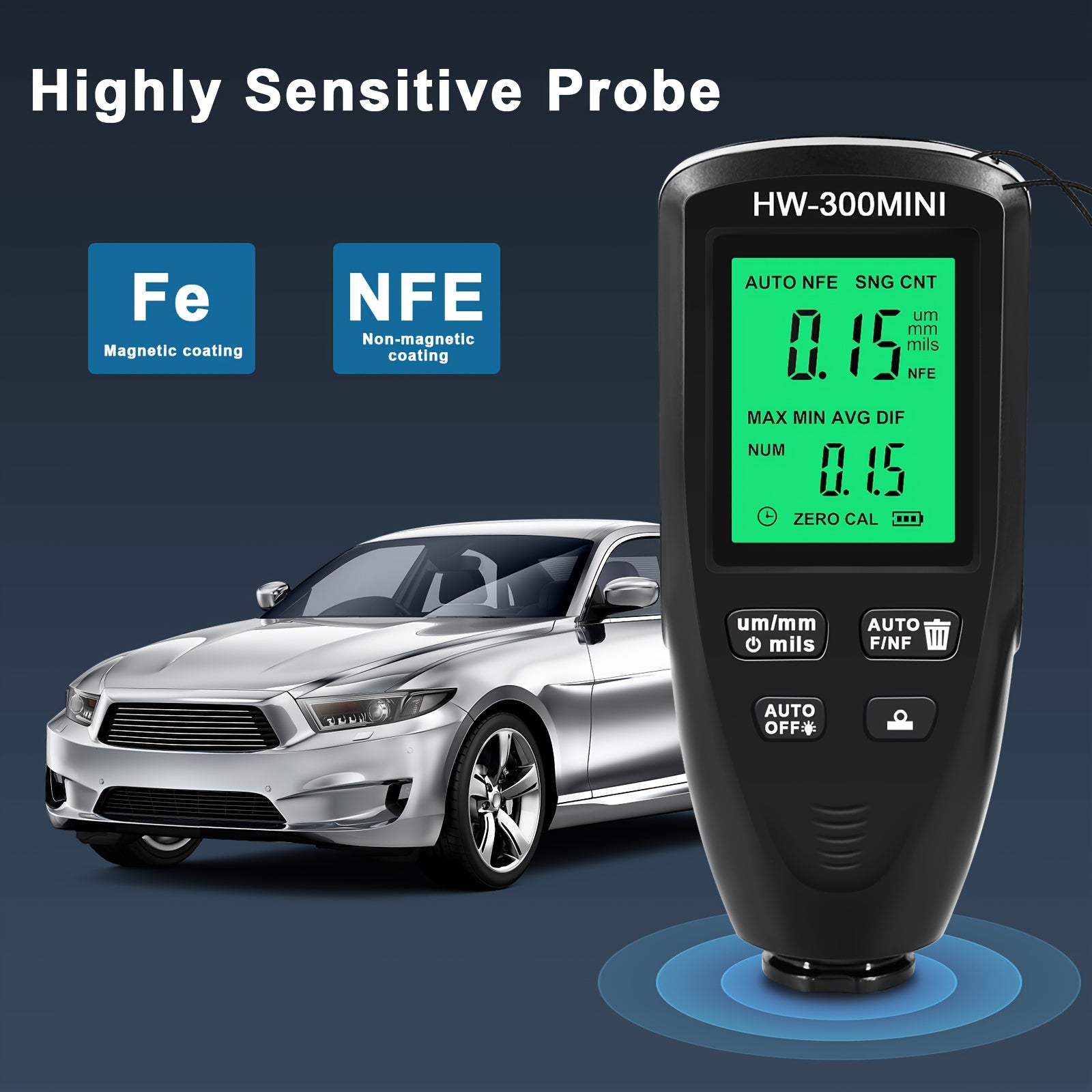 Automotive Paint Thickness Gauge High Accuracy ABS Display Auto Substrate Identification