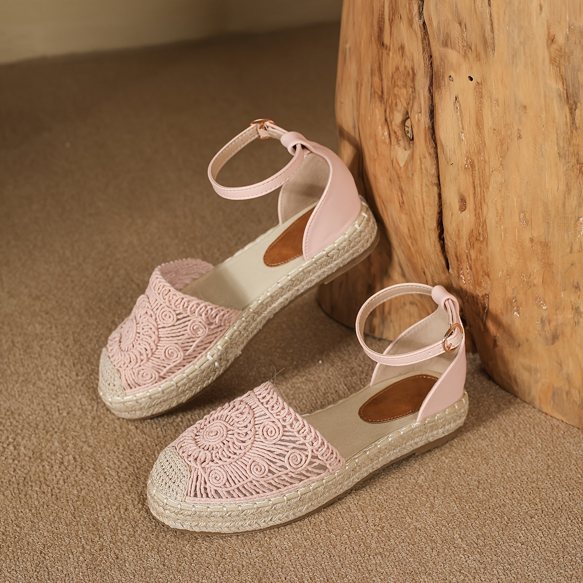 Women's Woven Platform Sandals with Ankle Straps and Closed Toe for Vacation