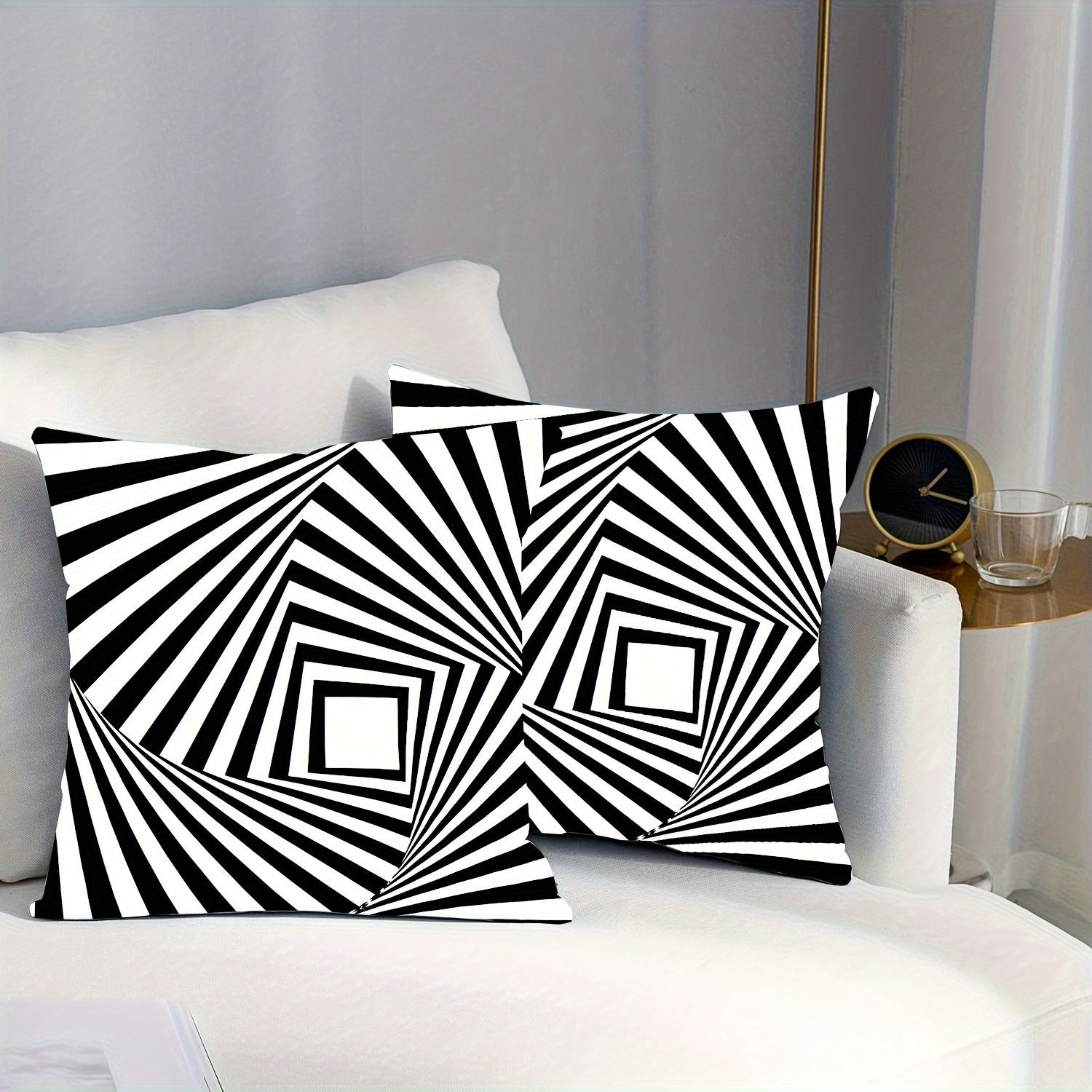 Geometric Cushion Cover Black White Striped Dotted Grid 44cm Polyester Sofa Bed Decor