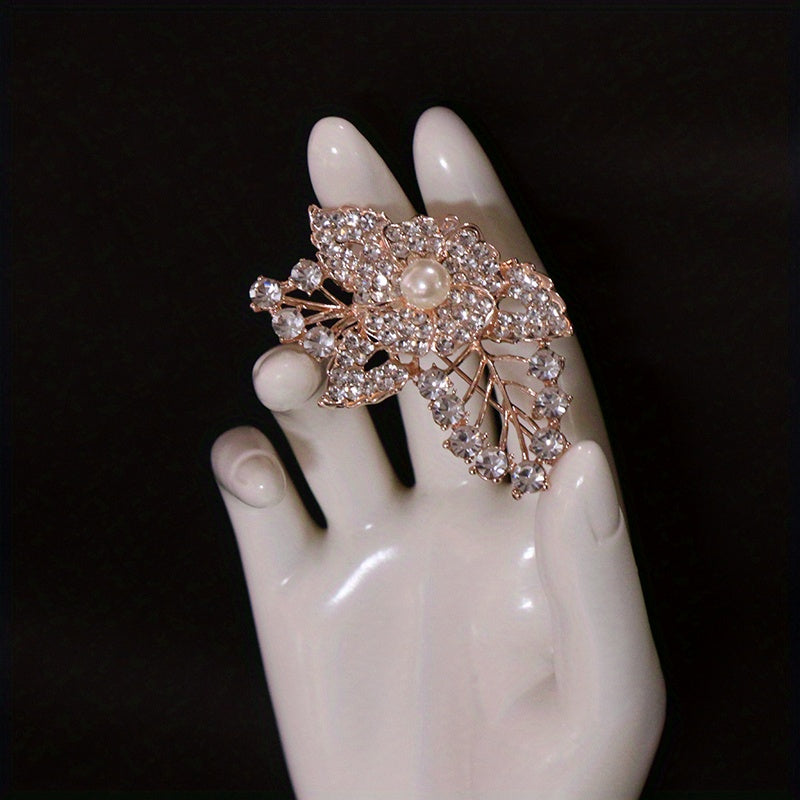 Floral Enamel Brooch with Crystals, Statement Jewelry, Irregular Shape