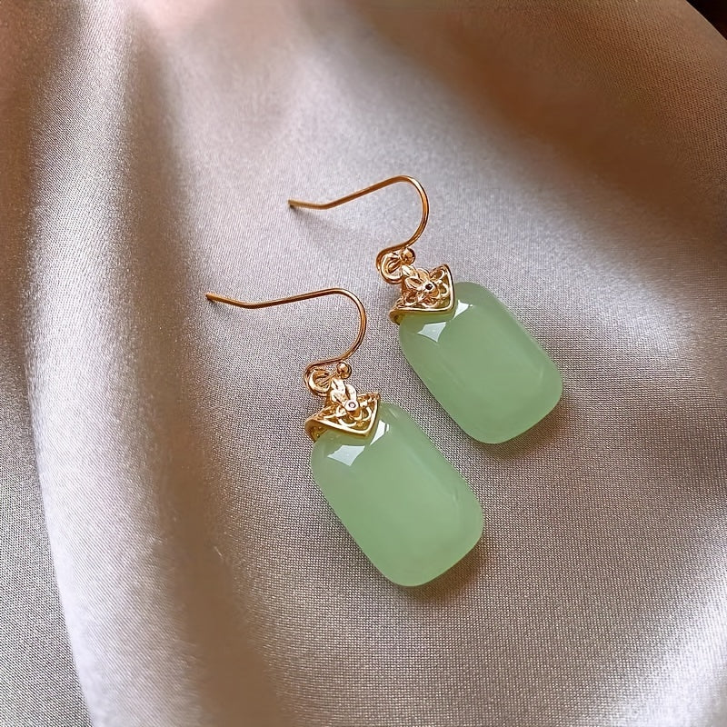 Pendientes cuadrados de jade natural para mujer, joyería de lujo de alta gama