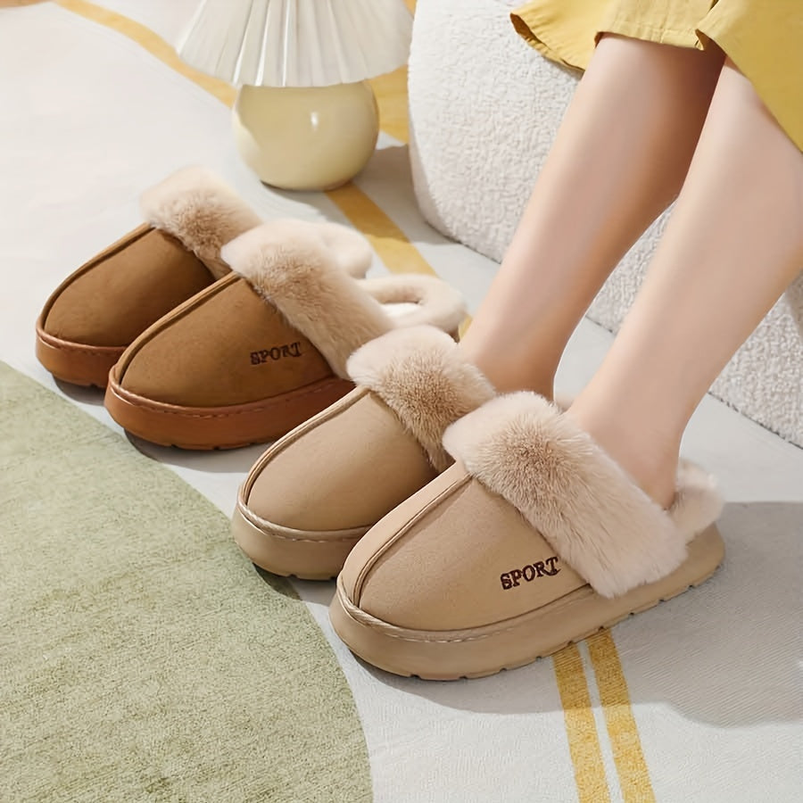 Zapatillas con forro de felpa para hombres y mujeres, suela antideslizante de EVA, comodidad en interiores