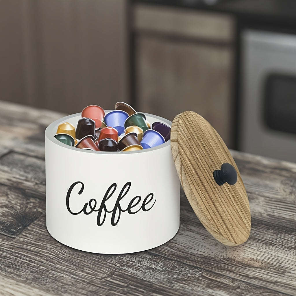 Wooden Coffee Pod Storage Container with Lid Coffee Station Organizer, Durable Wood Coffee Filter Holder
