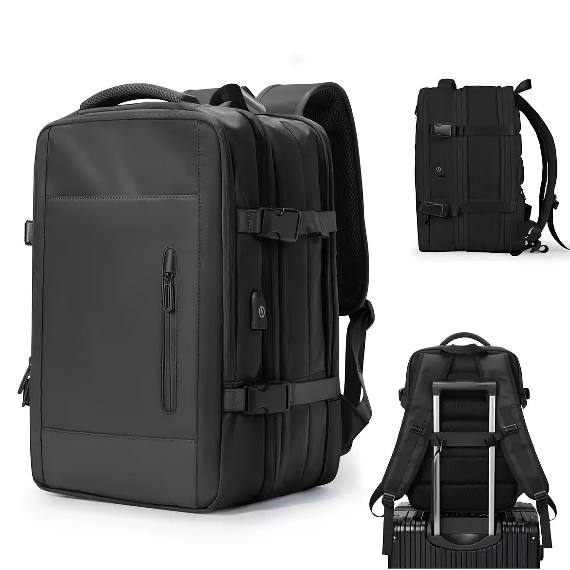 Mochila de nylon para hombre con compartimento para portátil y funda para trolley para viajes y negocios