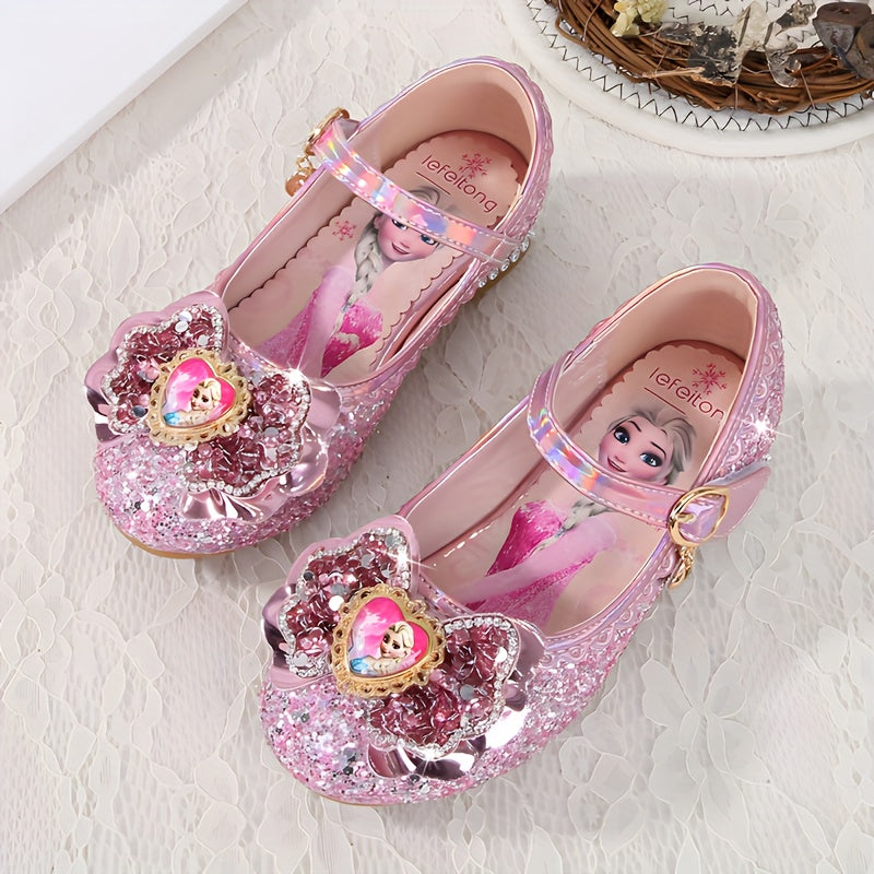 Girls Glittery High Heel Shoes with Pink and Blue Sparkling Embellishments