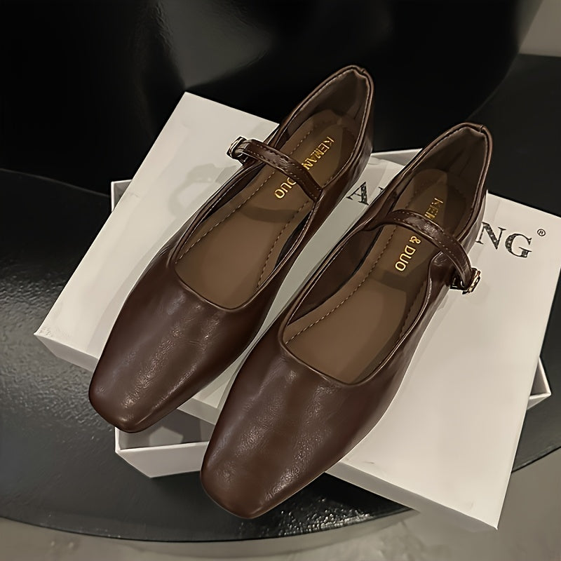 Zapatos femeninos estilo francés Mary Jane con tacón grueso y correa en el tobillo