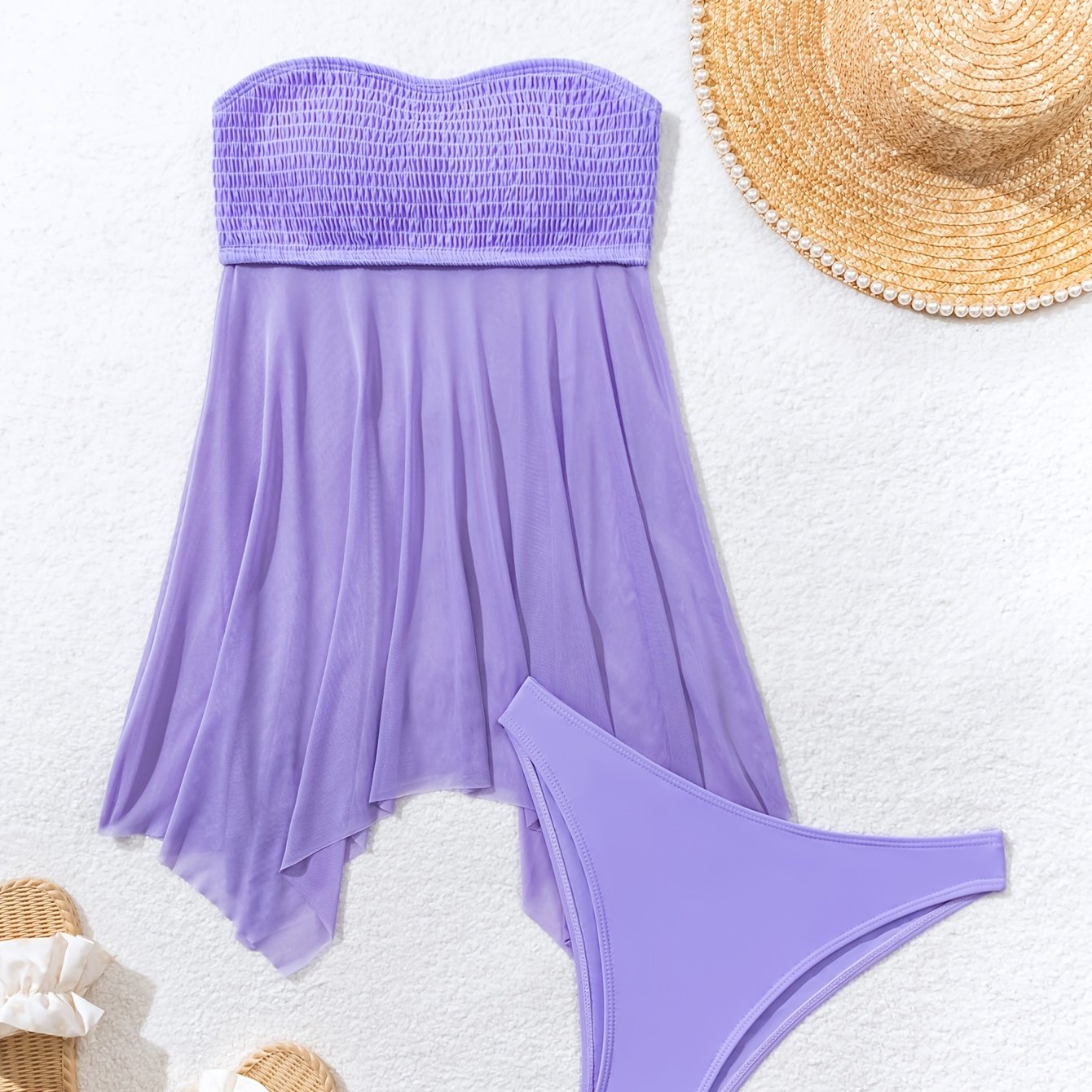 Women's Off-Shoulder Tankini Swimsuit Set Solid High Stretch Knit Fabric for Swimming