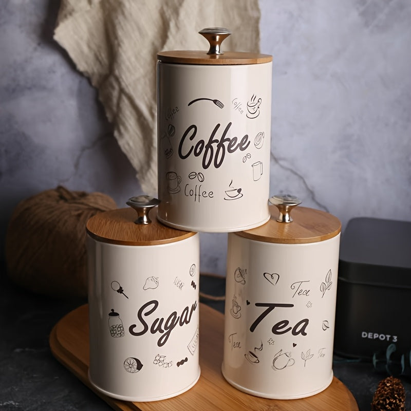 Set of 3 Round Bamboo Lid Storage Containers Reusable Multipurpose Kitchen Organizer