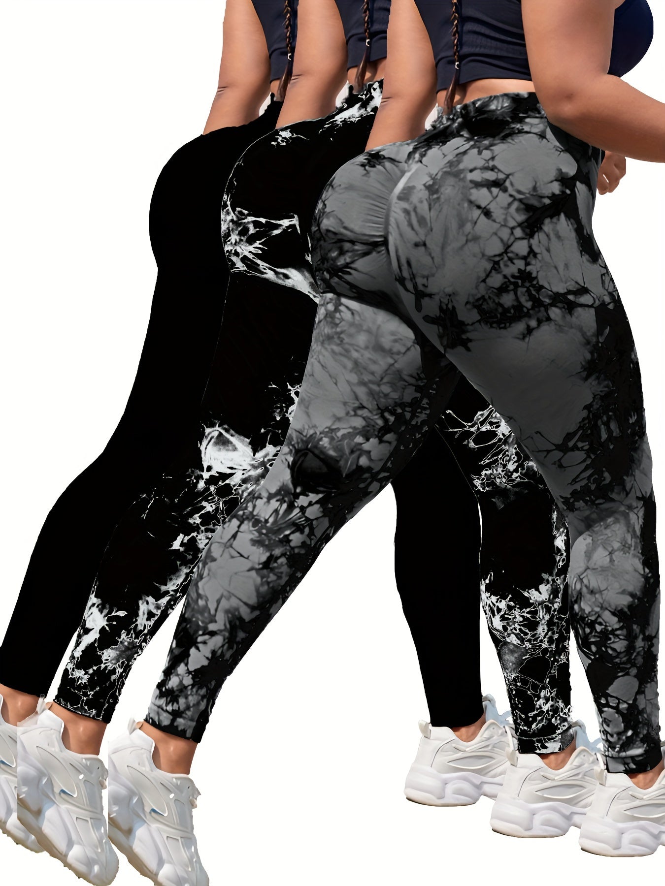 Plus Size High Waist Yoga Pants 3-Pack Polyamide Stretch Tie Dye Leggings