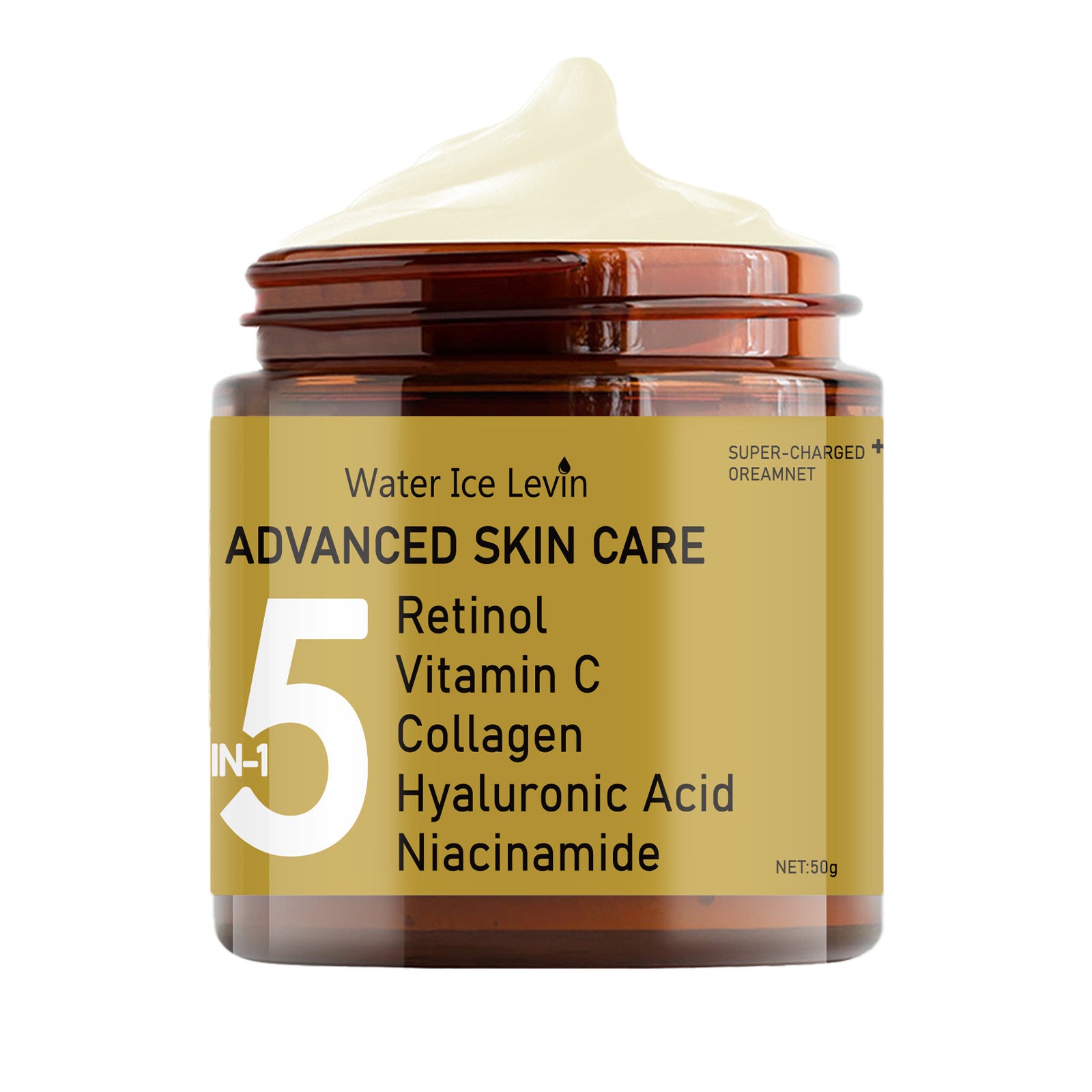 Barcha teri turlari uchun 5-in-1 formulaga ega Retinol kremi tezda terini silliqlashtiradi, unda Vitamin C, Kollagen, Gialuron kislotasi va Nikotinamid mavjud.