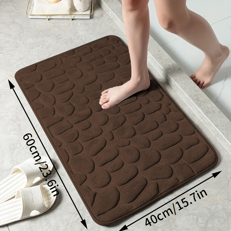 Memory Foam Bath Mat with Ultra-Absorbent Knit Fabric Non-Slip Stone Embossed Design