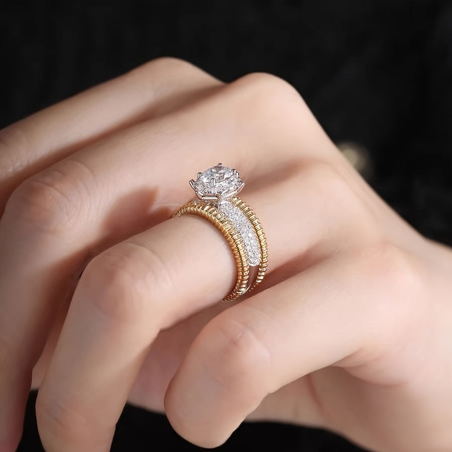 Women's Gold-Plated Copper Ring with Cubic Zirconia Minimalist Engagement Jewelry