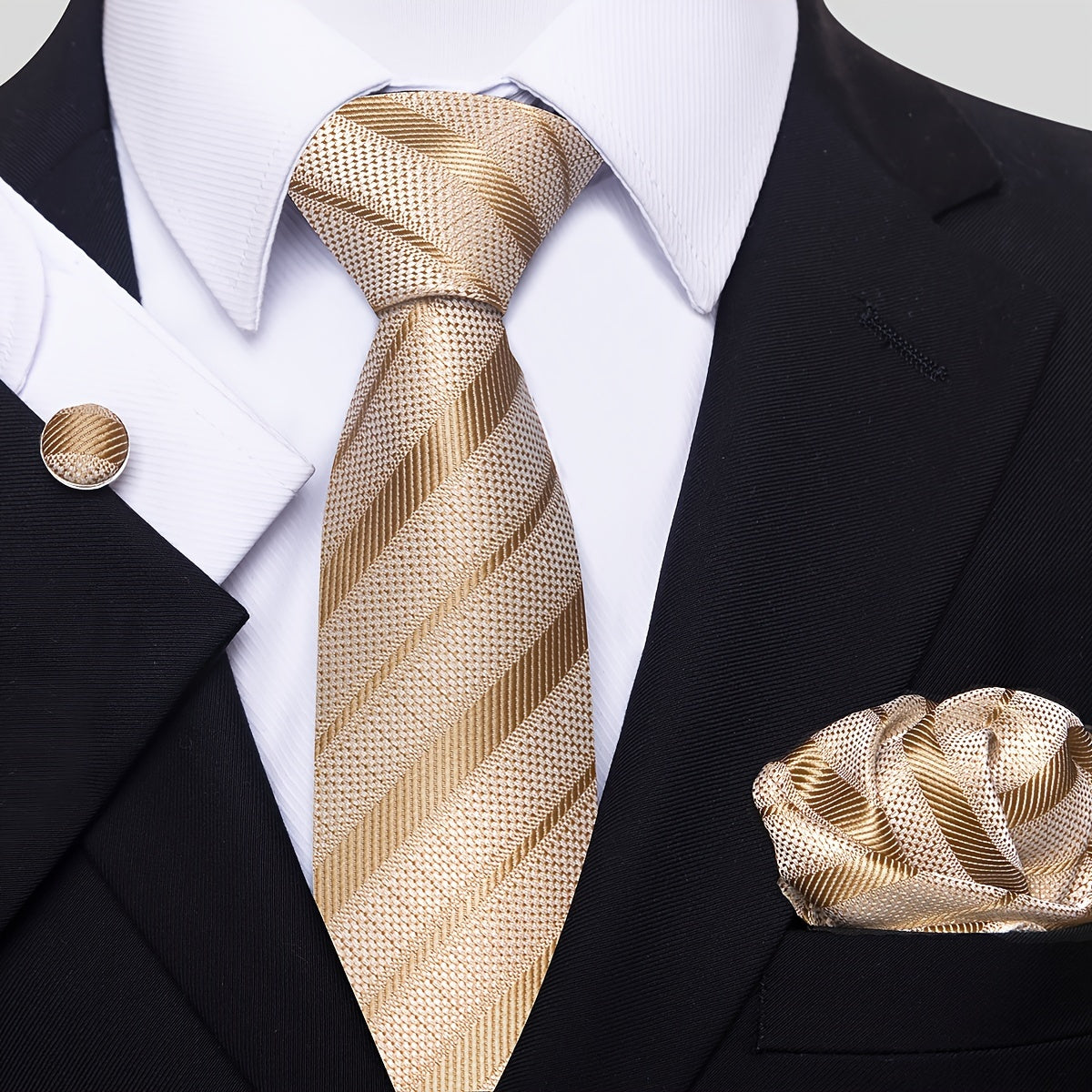 Men's Tie, Handkerchief, Cufflinks Set for Weddings, Parties, Business