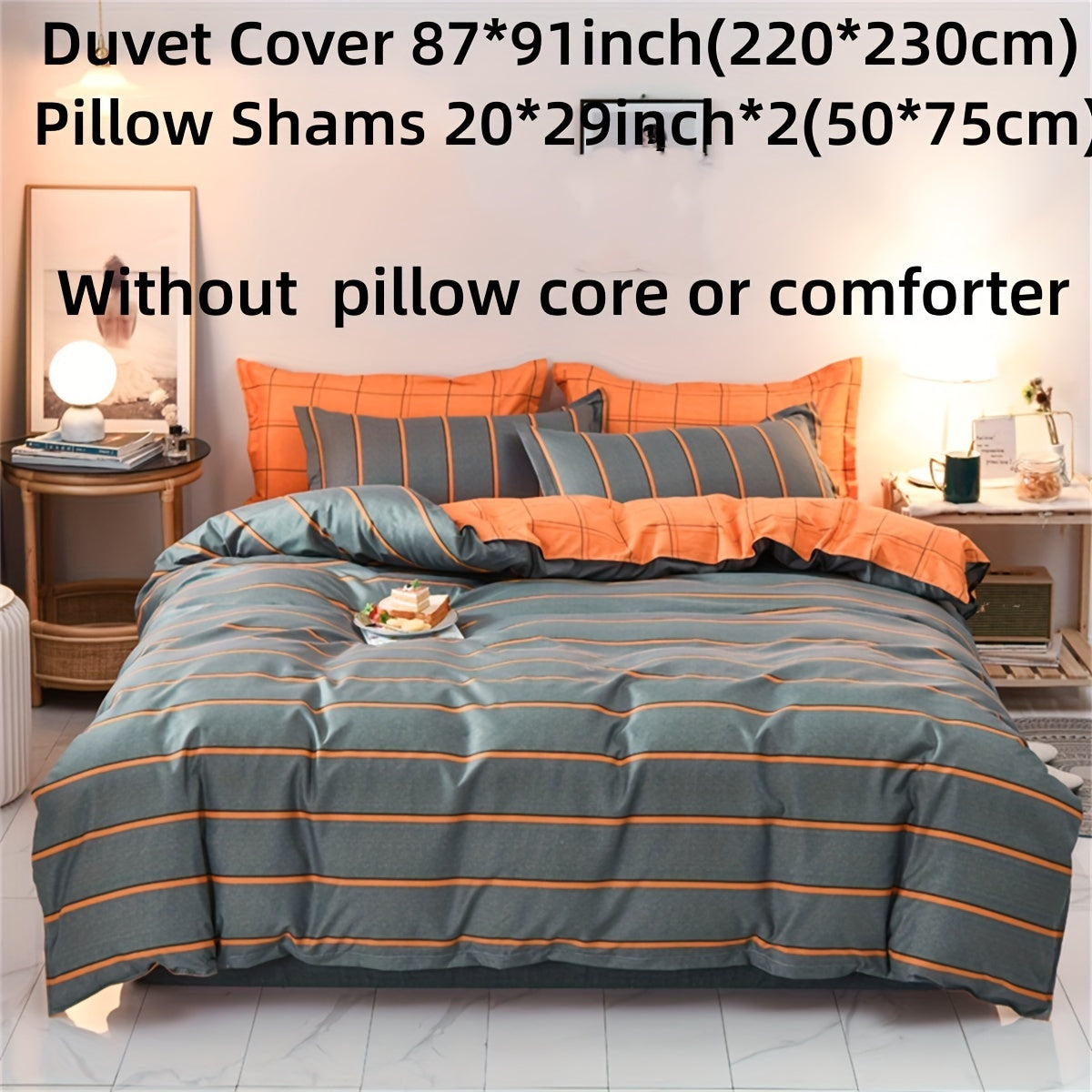 Polyester Duvet Cover Set with Striped Print Bedding Includes Soft Pillowcases for Bedroom or Guest Room