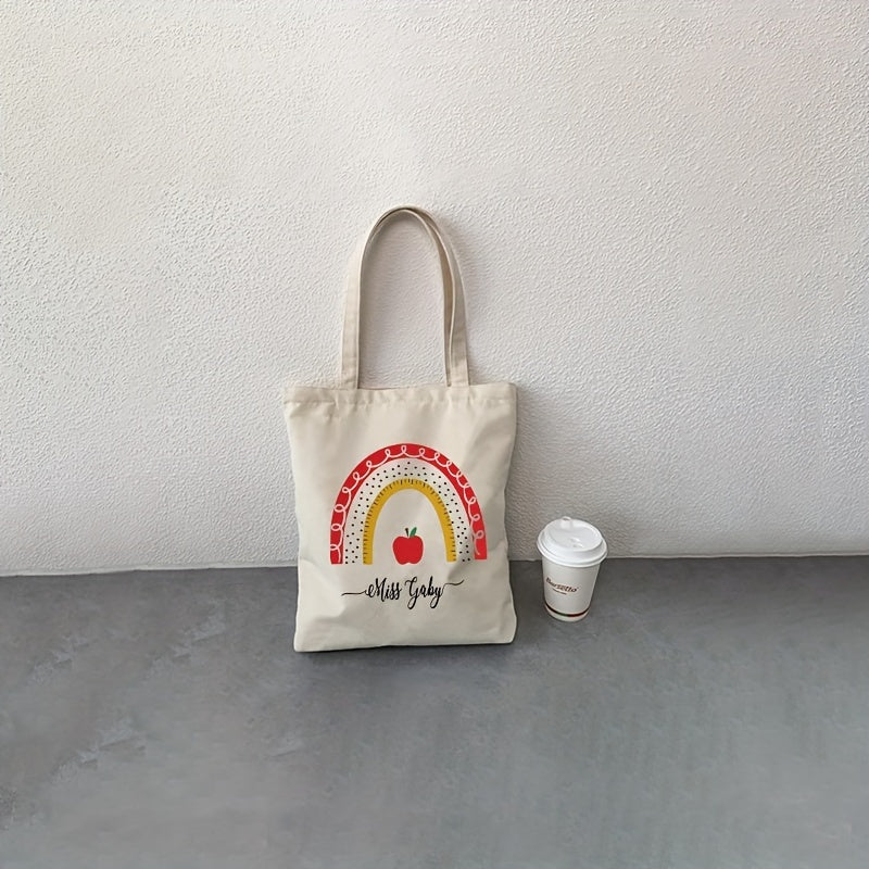 Floral Canvas Tote Bag with Custom Name for Teachers and Bridesmaids