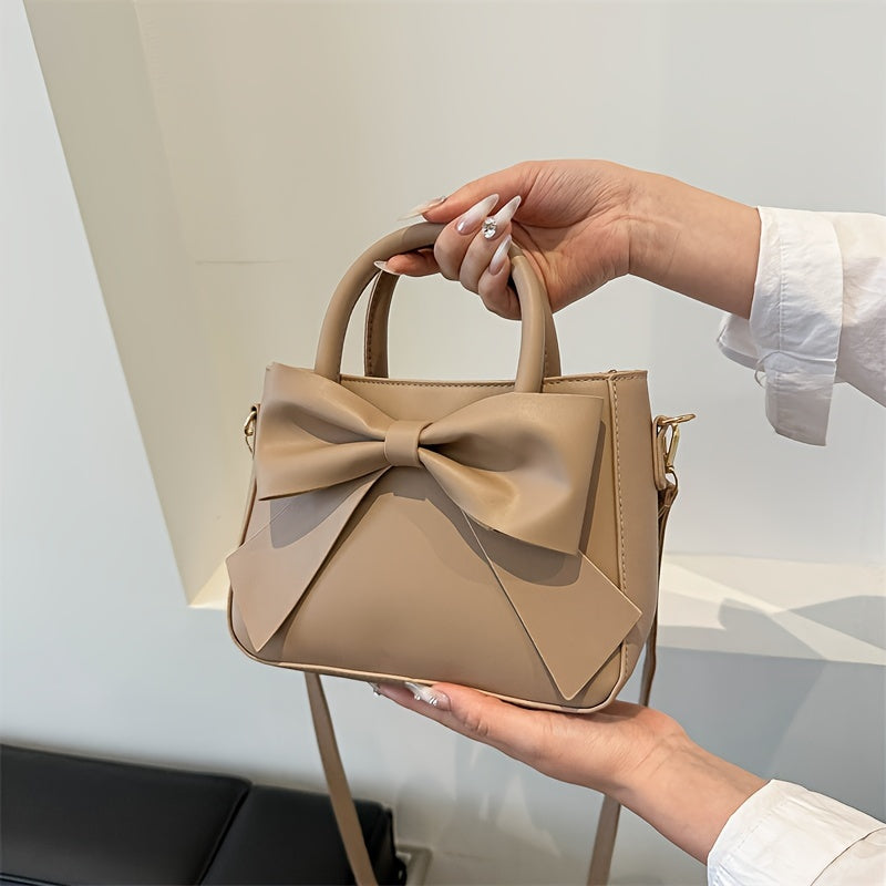 Faux Leather Crossbody Bag with Bow Embellishment Adjustable Strap Zipper Closure Animal Theme