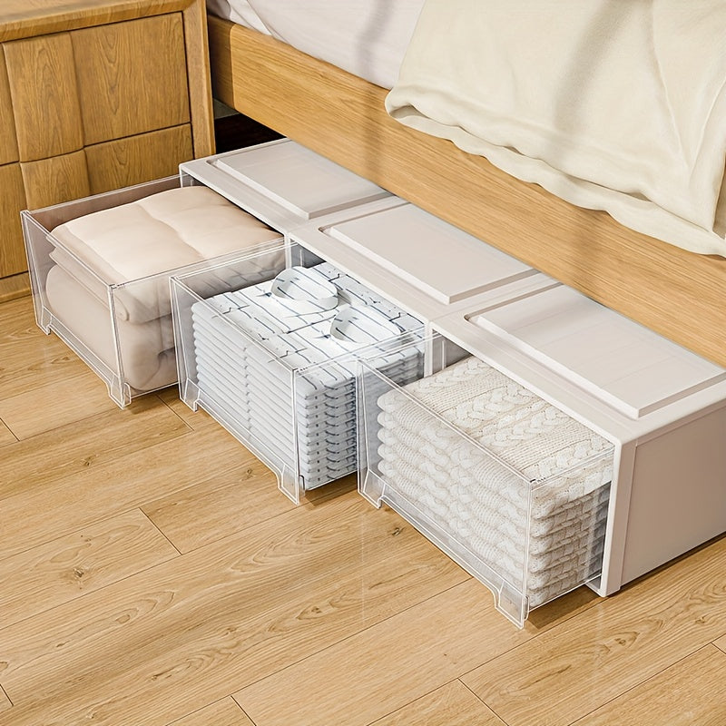 Transparent Stackable Plastic Storage Drawer with Wheels for Clothes Toys Snacks and Books
