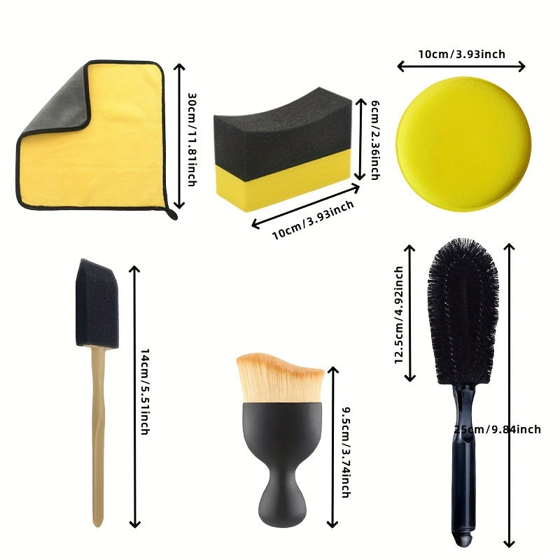 Car Detailing Kit Includes Wash Mitt Wheel Brush Dusting Brush Vent Cleaning Tool Long and Short Brushes Wax Applicator Sponge Duster