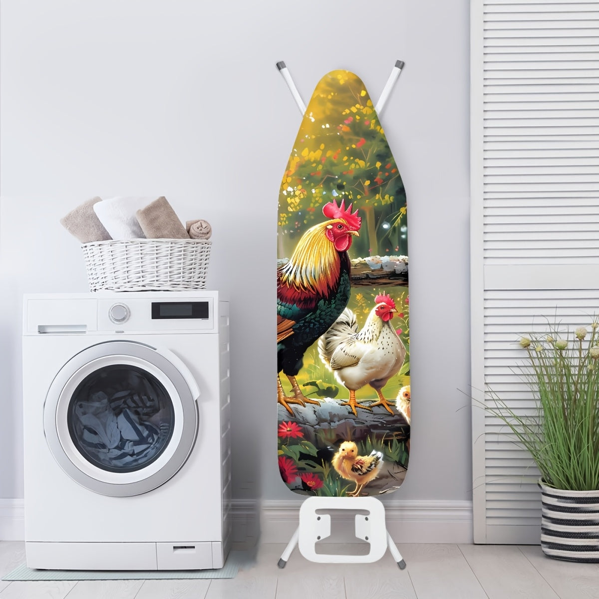 Ironing Board Cover with Rooster and Hen Design Dustproof Non-Stick Stain-Resistant Elastic Edge