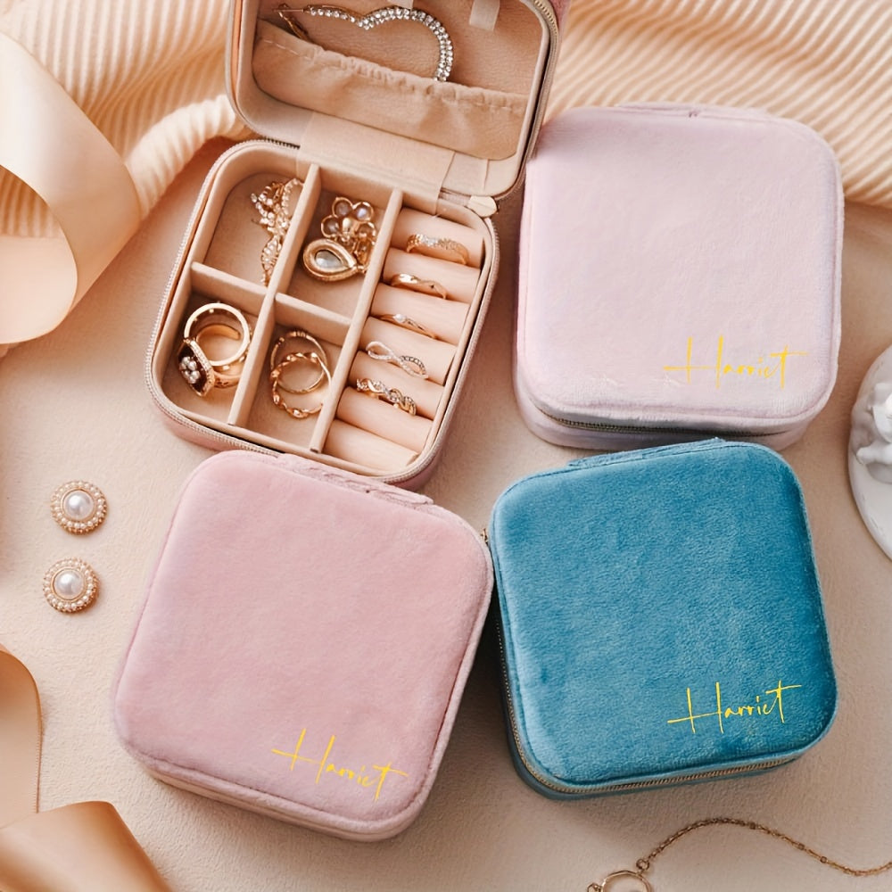 Индивидуальный тканевый дорожный ювелирный ящик с гравировкой на заказ о цветке рождения для подружек невесты или подарка на день рождения