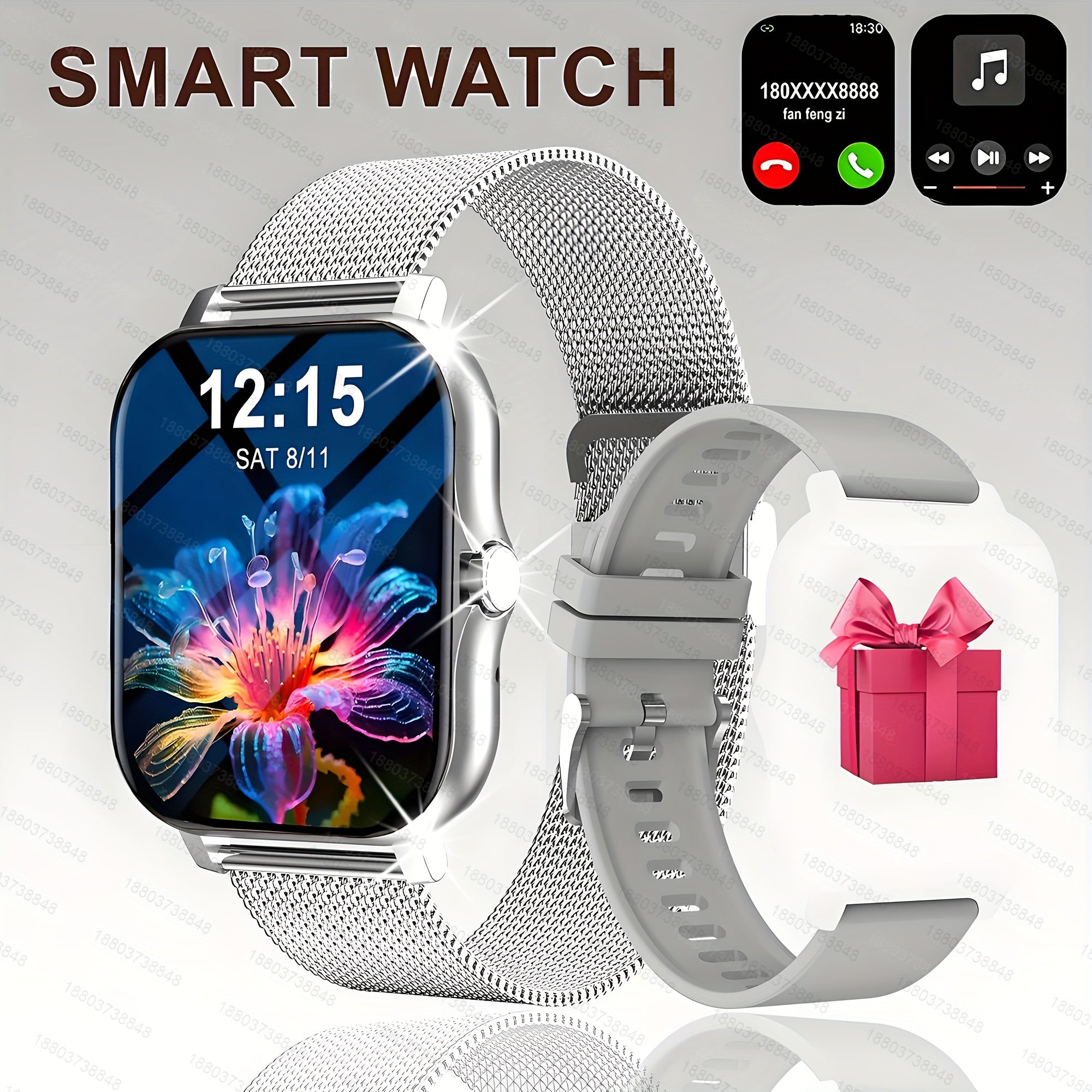 Unisex Fitness Smartwatch with Sports Modes Pedometer Distance Calling 1.83 Inch Screen