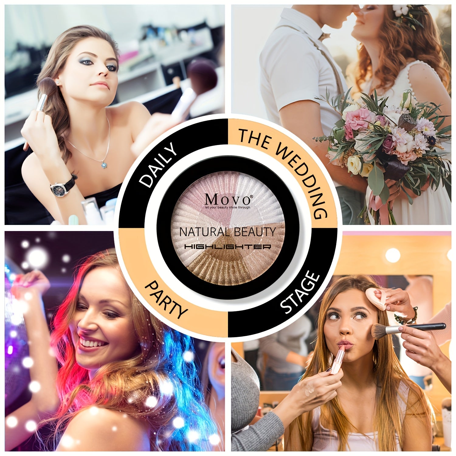 Paleta de iluminador para mujer de 5 colores con purpurina, brillo, contorno y corrector