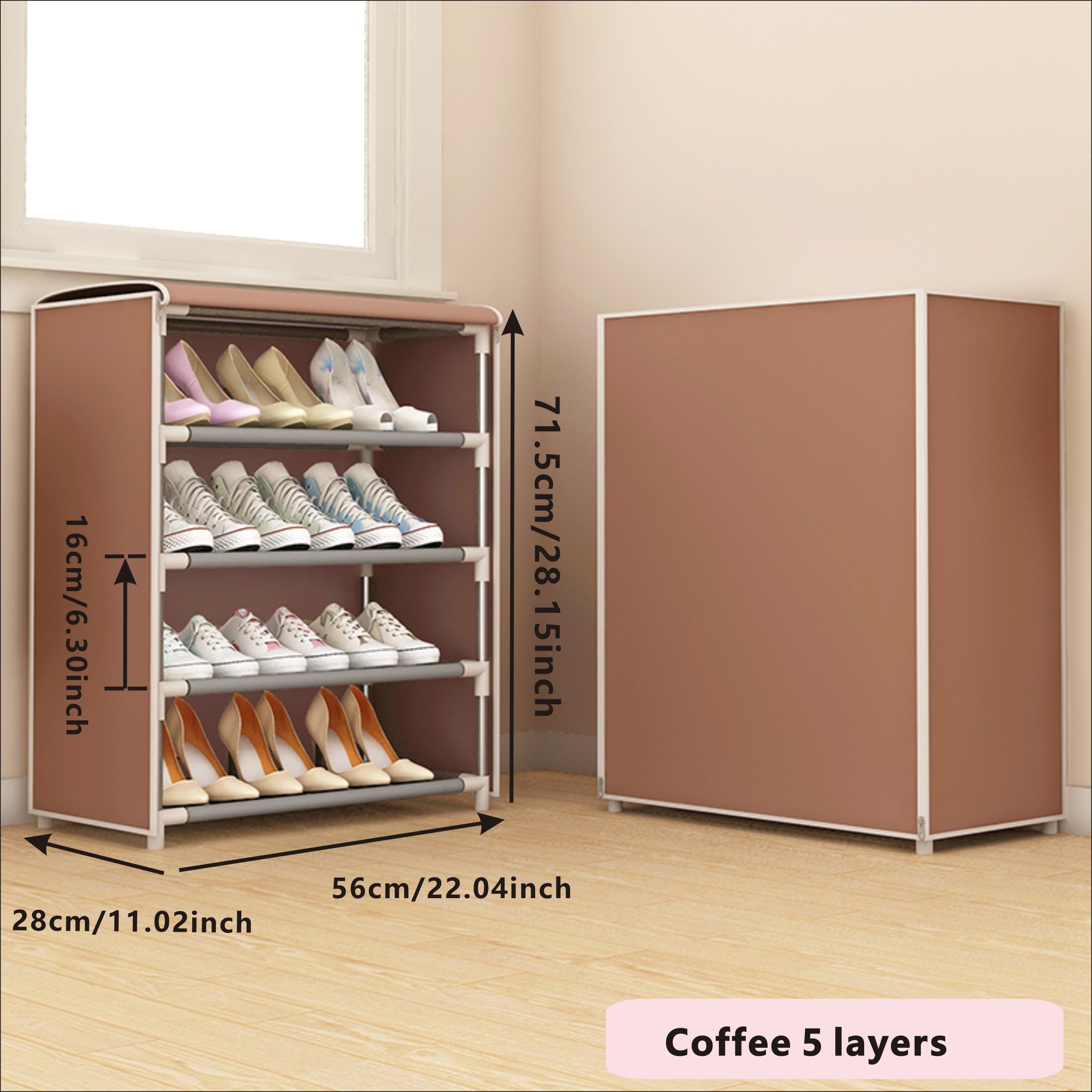 Durable Shoe Storage Cabinet with Fabric Zipper Cover for Hallways and Closets