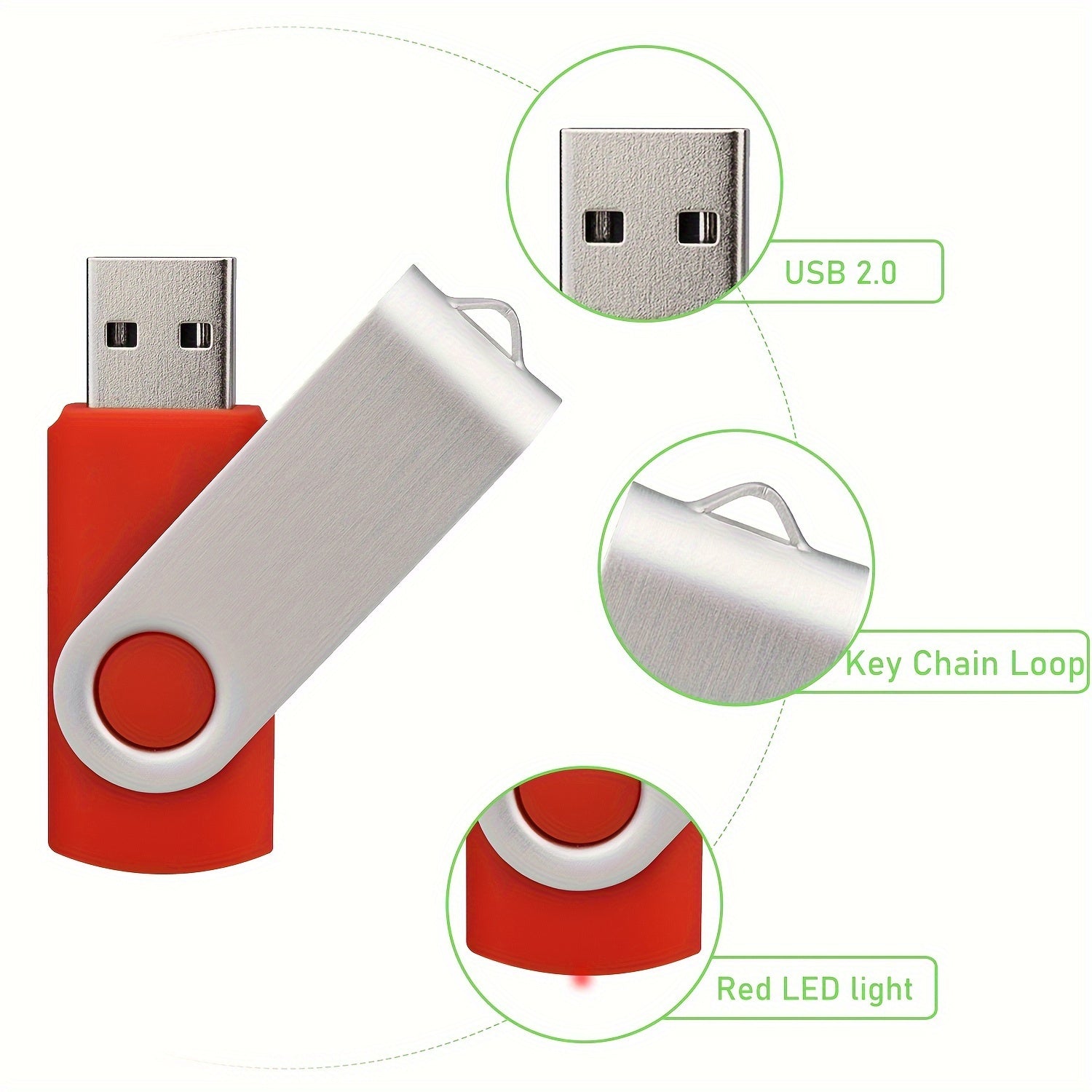 10 ta USB 2.0 flesh drayvlar 4GB 8GB 16GB 32GB 64GB aylanadigan LED indikator bilan