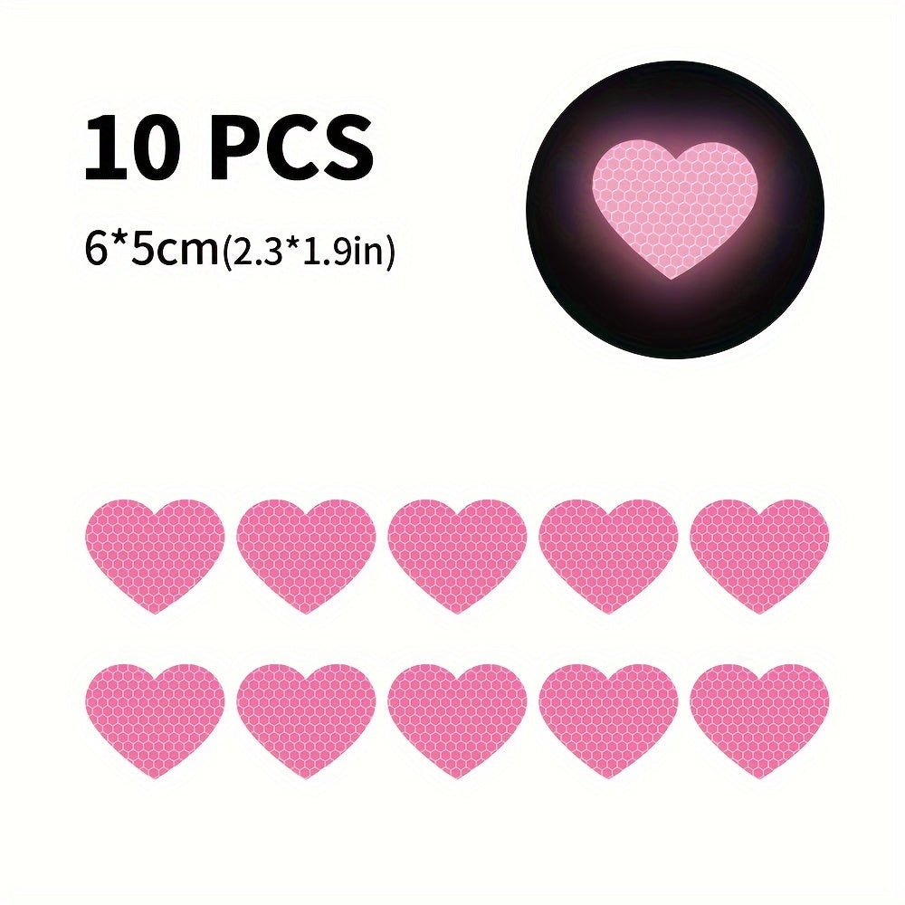 10Pcs Reflective Heart Shaped Vinyl Car Motorcycle Helmet Decals