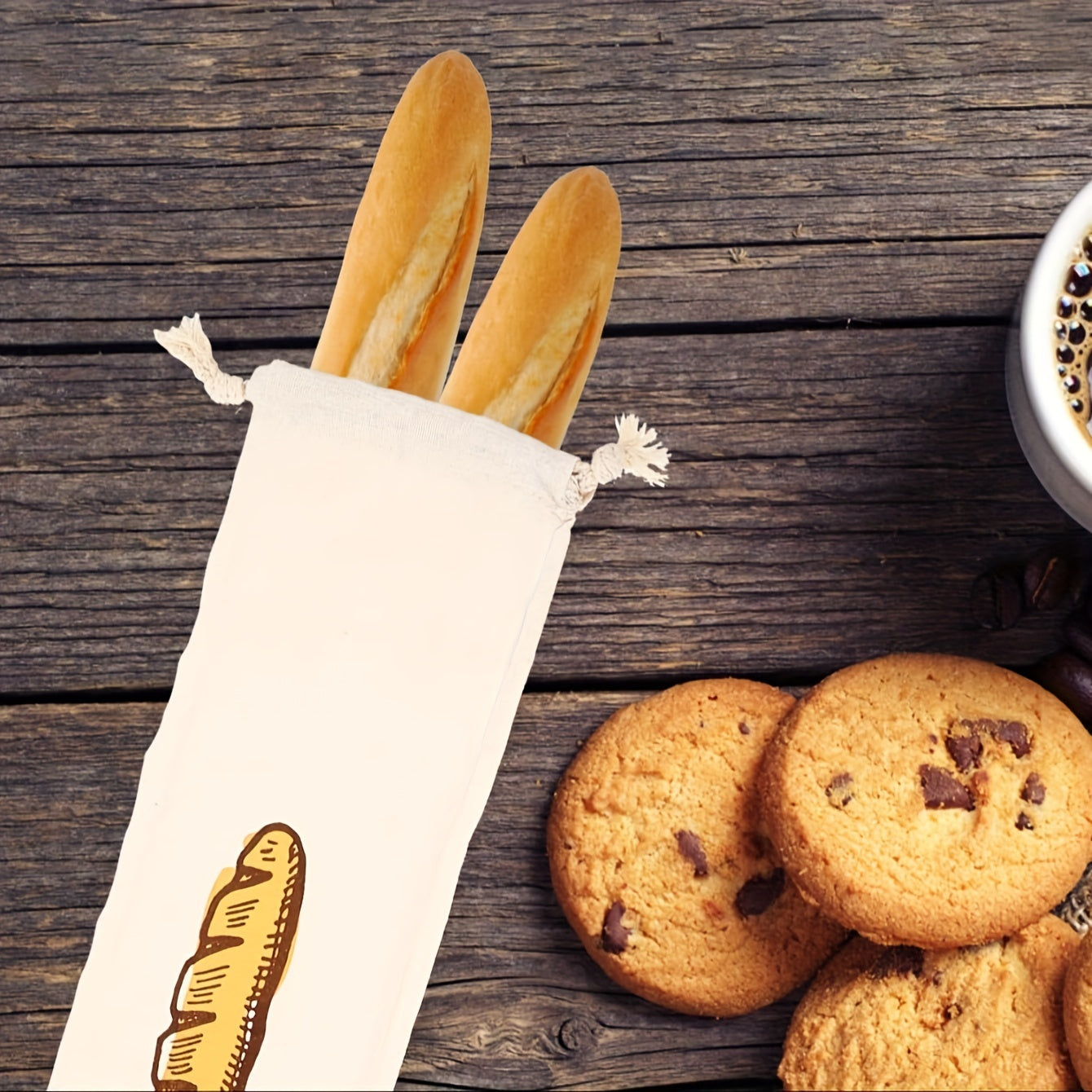 Bolsas reutilizables para productos y bolsas para pan con cordón, material sin blanquear