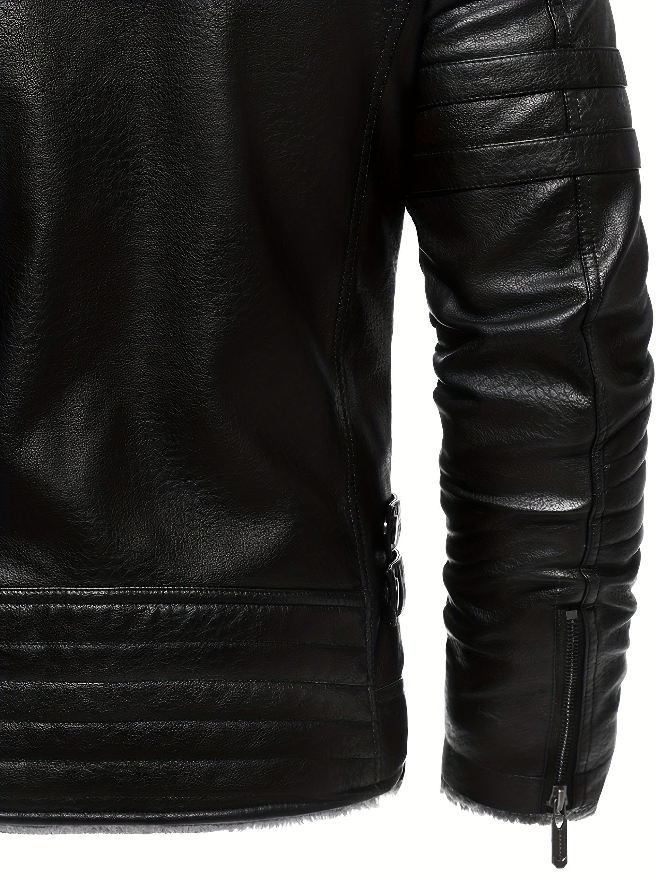 Men's Faux Leather Biker Jacket with Fleece Lining Fall Winter Casual Slim Fit