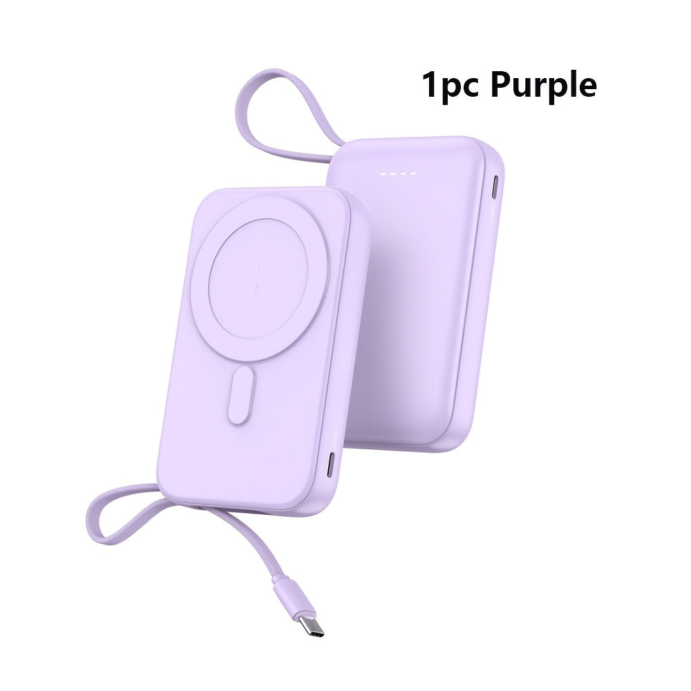 Wireless Power Bank 10000mAh Fast Charging Magnetic Suction with Nylon Cable