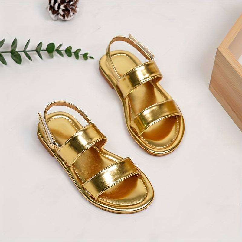 Girls' Gold Sandals Leather Summer Casual Shoes with Rubber Sole