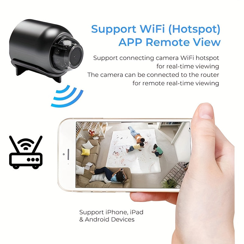 Mini Wireless Security Camera 480p Indoor Video Wi-Fi Motion Detection App Control