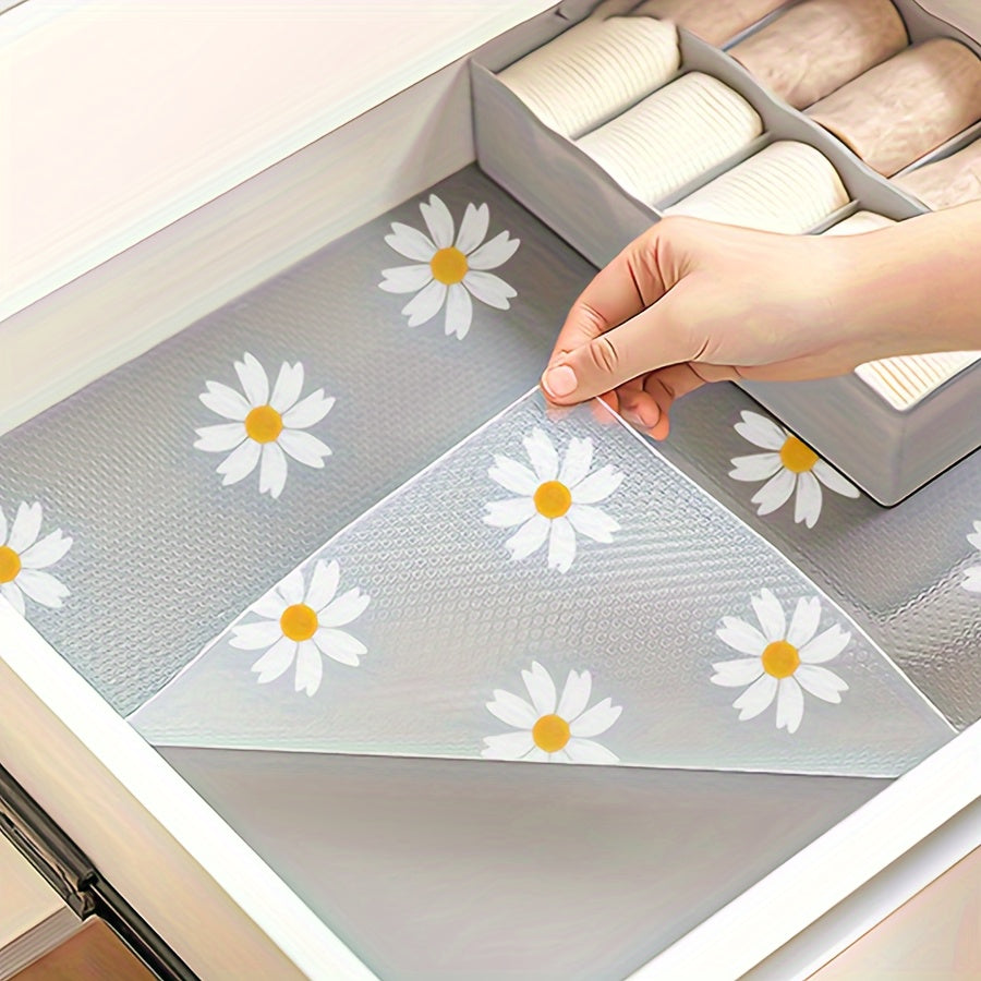 Waterproof Drawer Liner with Daisy Leaf Design Non-Slip Cut-to-Fit Shelf Protector