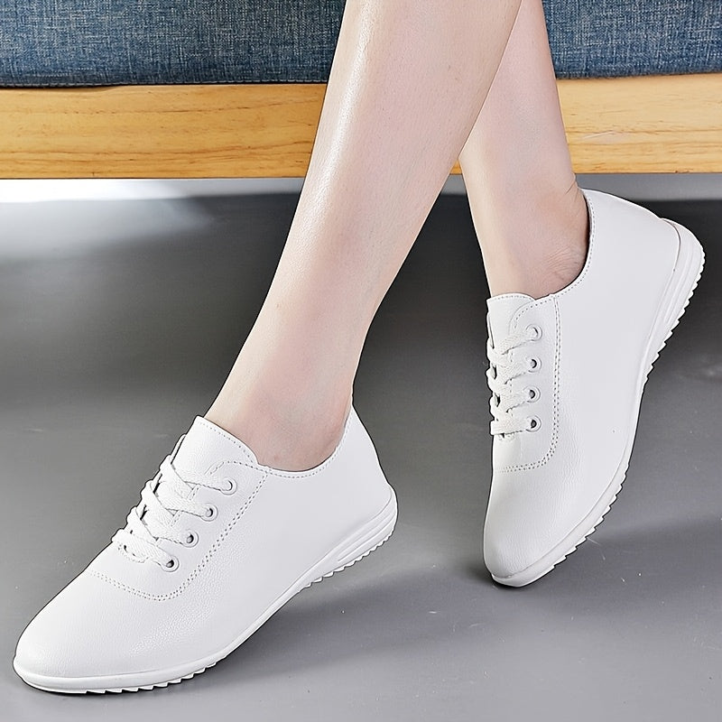 Zapatillas de moda de caña baja para mujer, color sólido, para todas las estaciones, con cordones