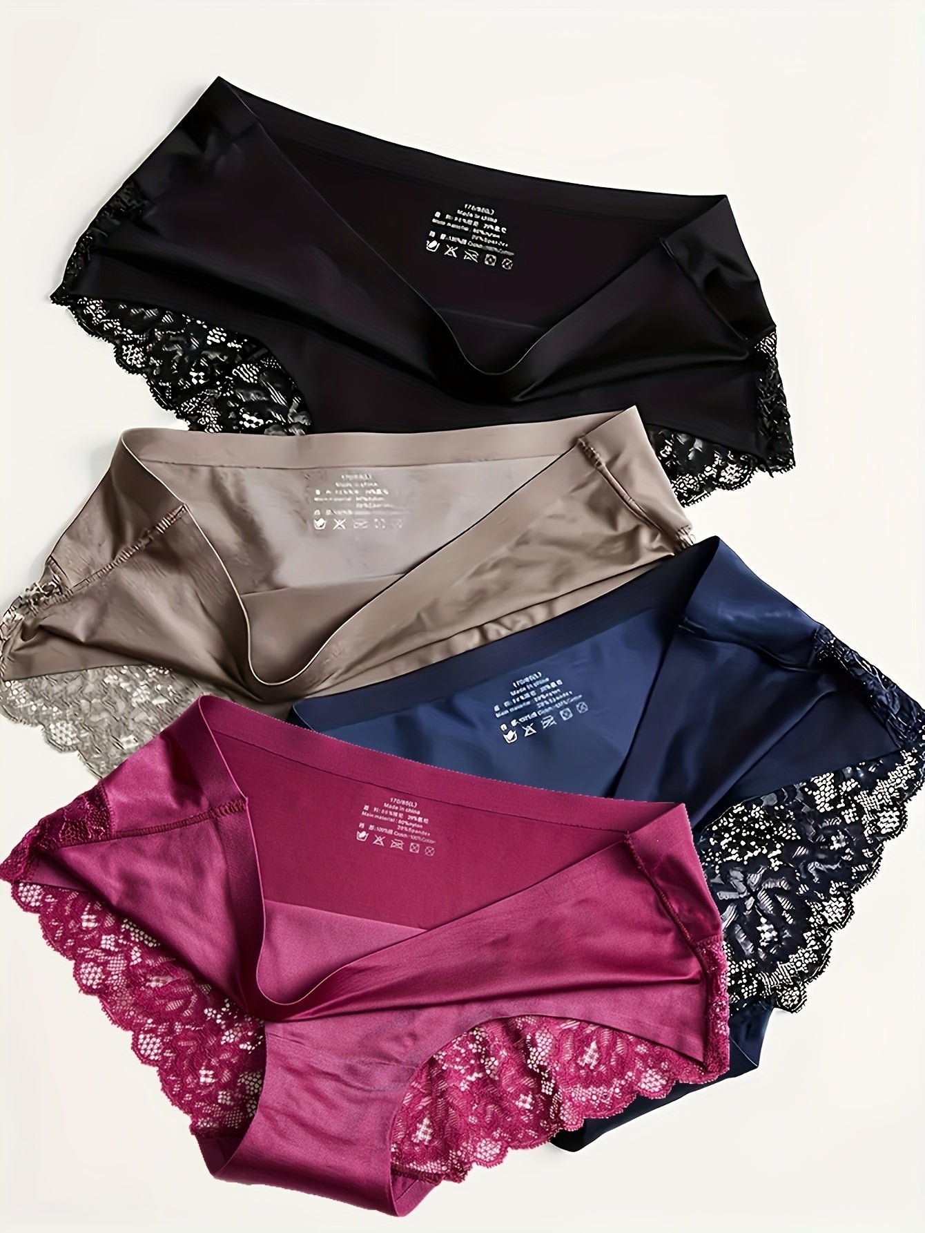 Women’s Lace Panties 4-Pack Mid-Rise Breathable Hollow-Out Solid Colors