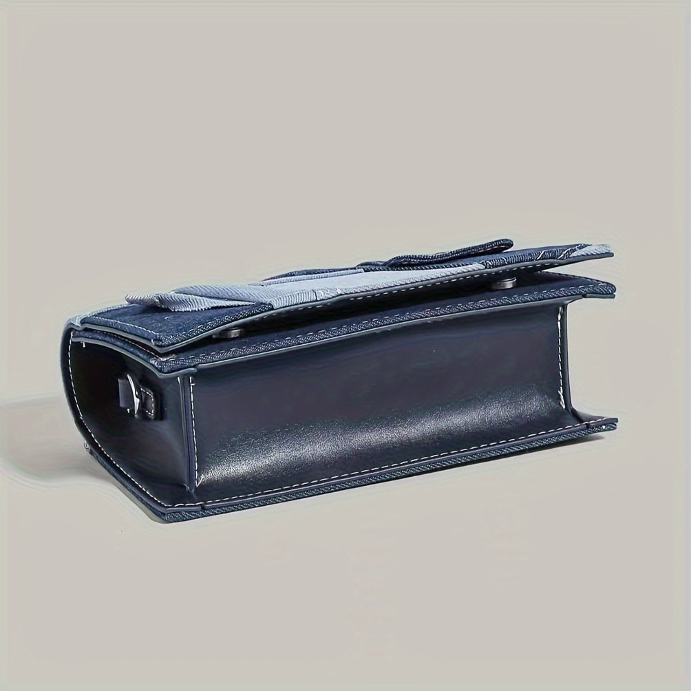 Geometric Denim Shoulder Bag for Women Casual Crossbody with Zipper Closure