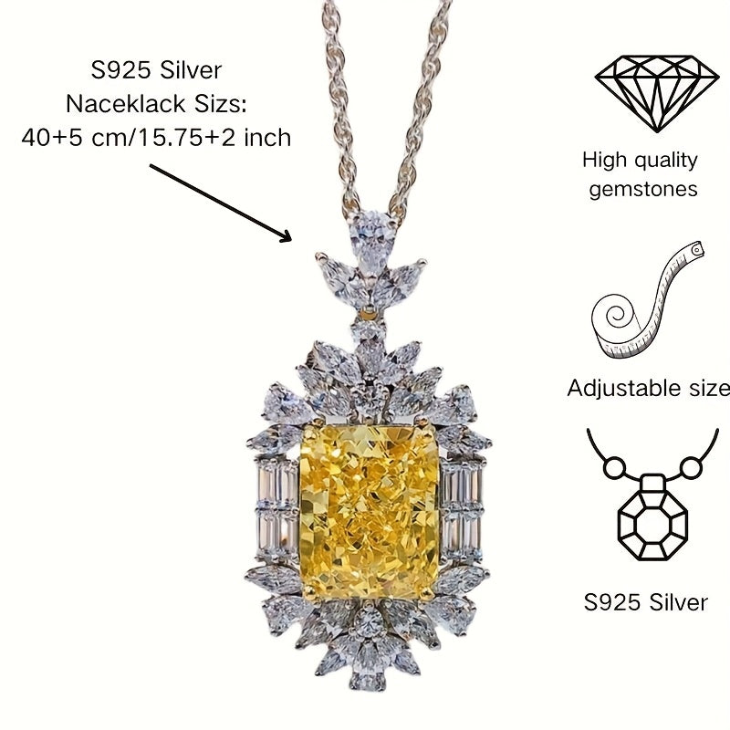 Sterling Silver Pendant Necklace with Yellow Synthetic Gemstone and Cubic Zirconia