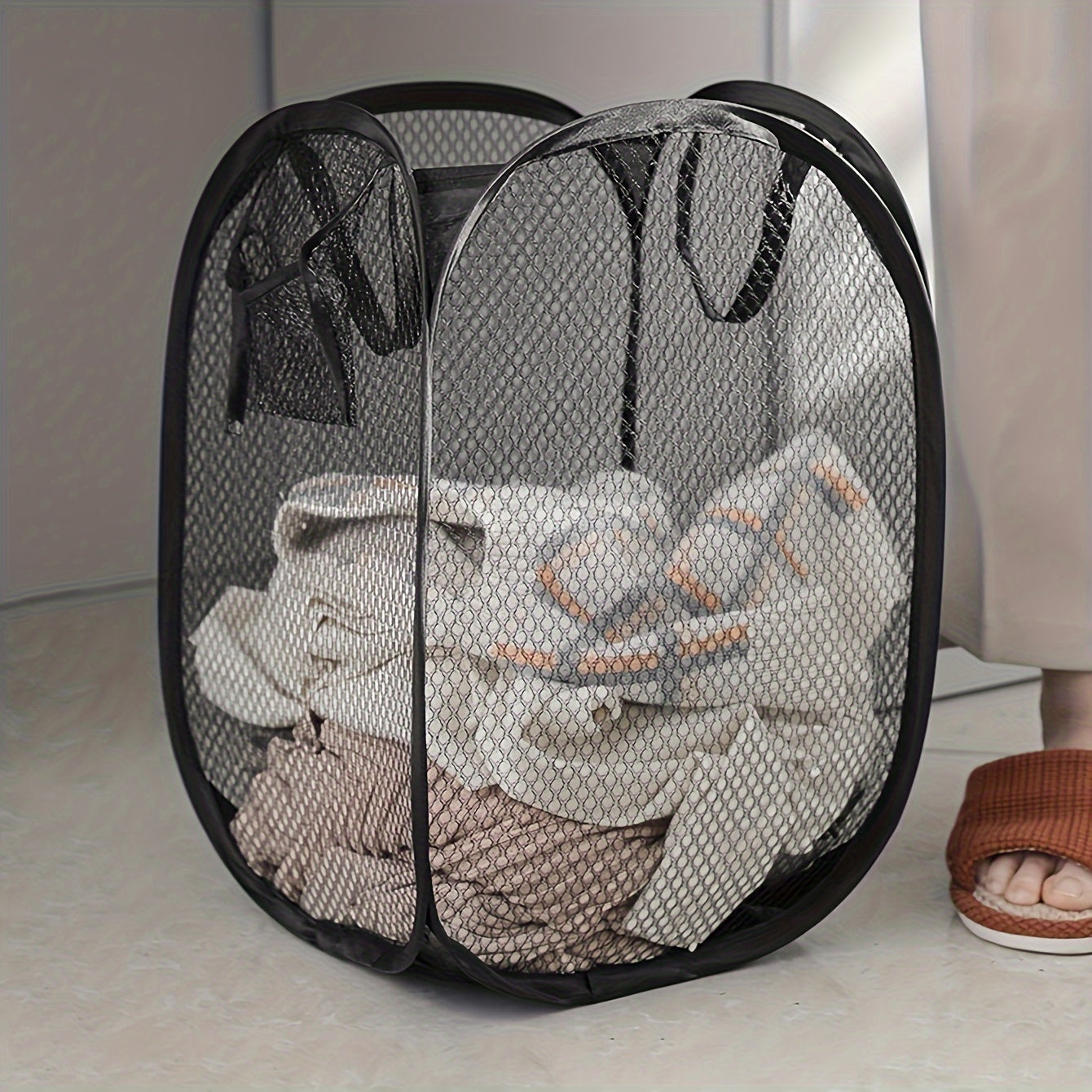 Mesh Laundry Basket with Handle Collapsible Lightweight for Home College or Travel