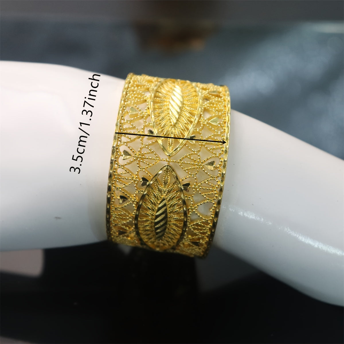 Gold Flower Bangle Bracelet with Rhinestones for Formal Events