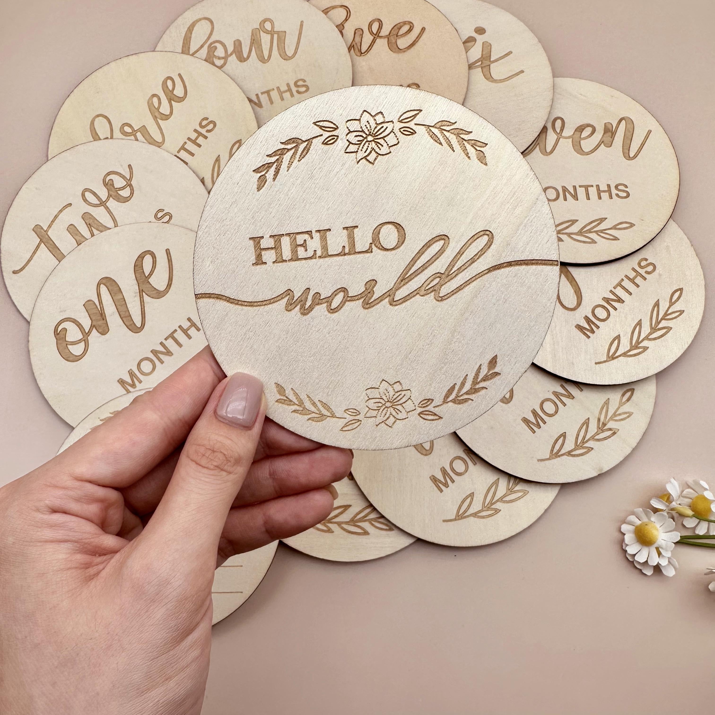 Набор из 14 деревянных памятных знаков для первого года малыша и объявлений о рождении