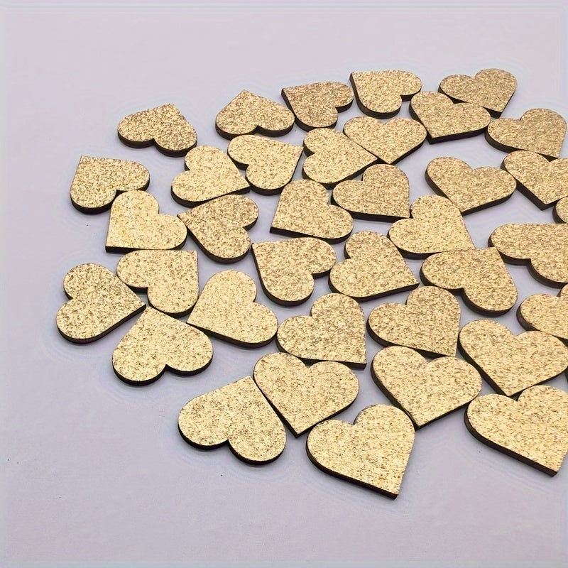 Wooden Peach Heart Decoration with Gold and Silver Glitter for Wedding Table