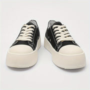 Couples Canvas Sneakers Black White Platform Lace-Up Casual Shoes