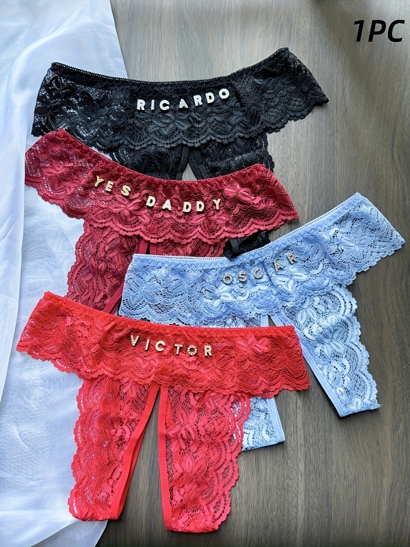 Women's Personalized Crystal Open-Crotch Thongs Lace G-String XL XXL XXXL XXXXL